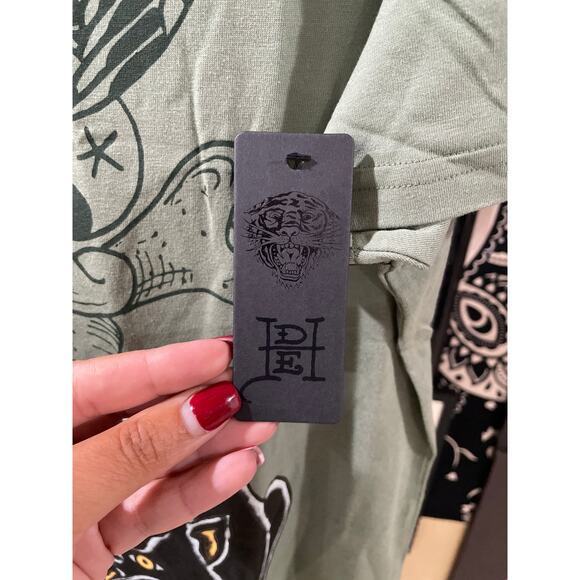 Ed Hardy Y2K Streetwear Dragon Panther Tattoo Short Sleeve Tee Olive Medium - Picture 5 of 7